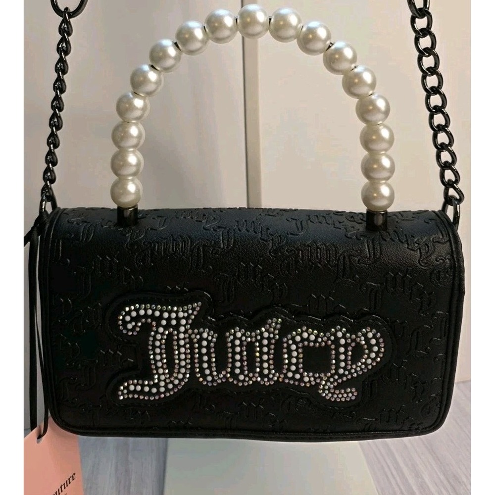 Juicy‎ Couture String Of Pearls Shoulder Bag - Embossed Liquorice Black Snap NWT